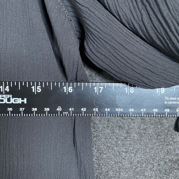 LOFT Womens Blouse Black Pleated Front 3/4 Flared Sleeve Ruffles Stretch Small - Picture 8 of 14